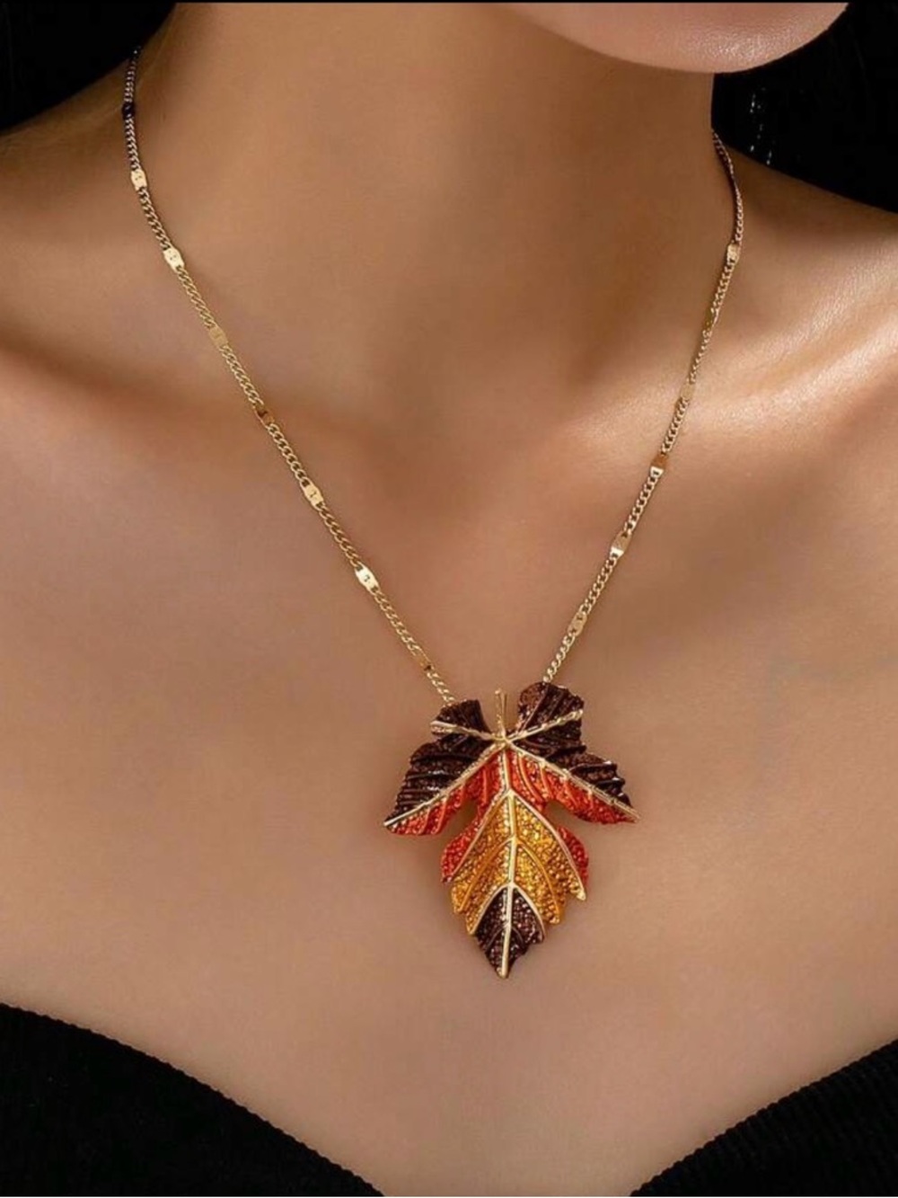 Gold-Tone Multicolor Leaf Pendant Necklace - Women Jewelry